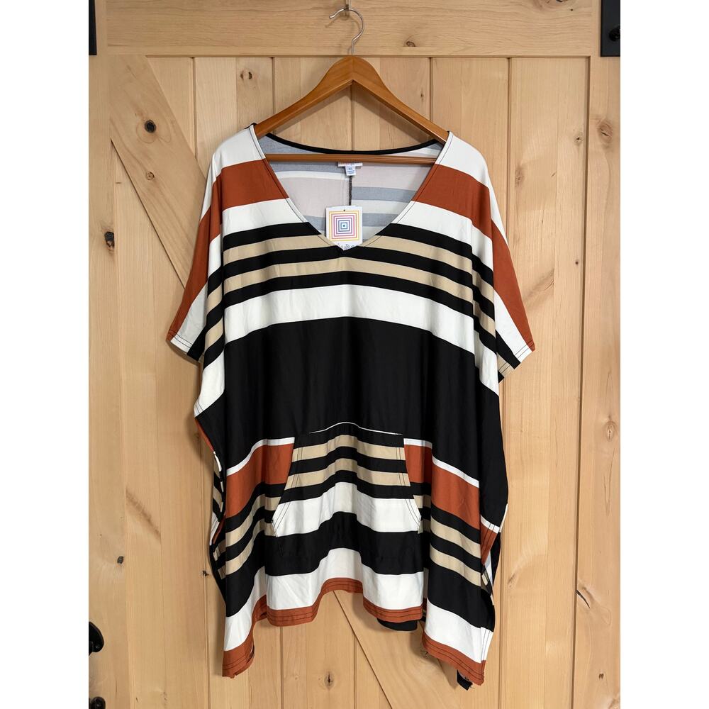 LulaRoe | NWT Shelby Black Brown Striped Lightweight Poncho | Size XL (18-26)